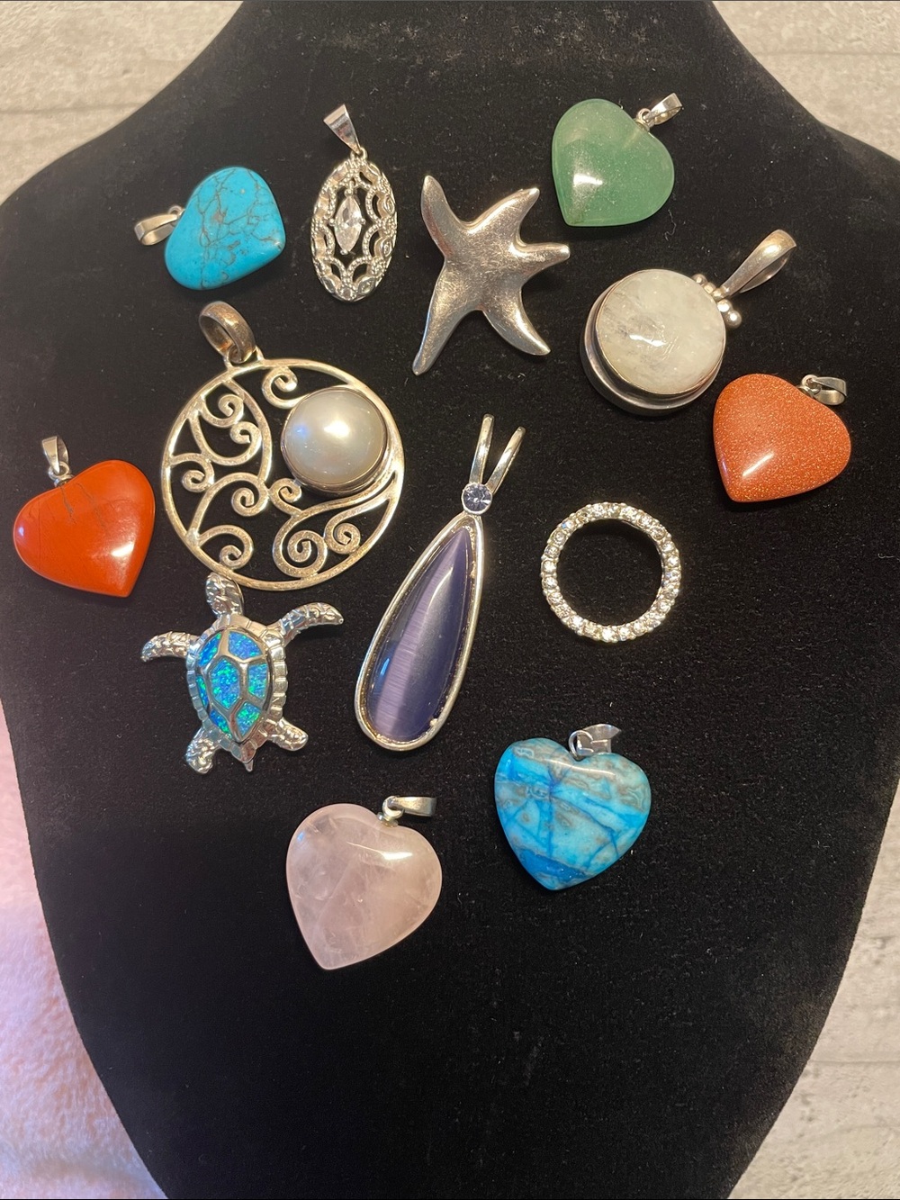 Sterling Silver Assorted Heart & Gemstone Pendant Collection - Multi-Color